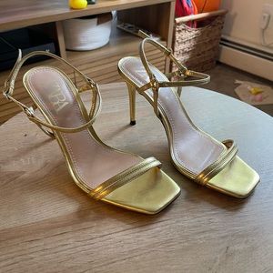 Gold leather strappy heels
